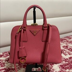 Prada Saffiano Leather Dome Satchel in Rose Pink